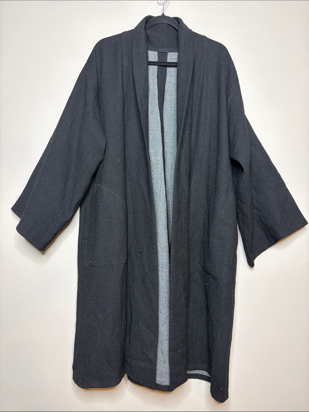 VTG Marilyn Brooks Kimono Duster Coat Oversized Knit Black Grey M-XL